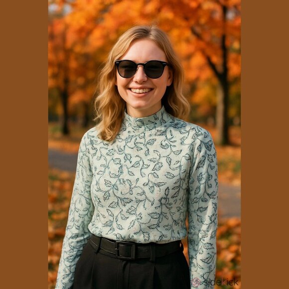 Lands' End Mock Neck Top Mint Green Size M - Picture 1 of 8